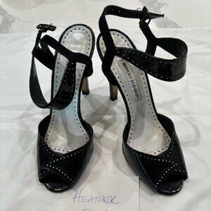 Manolo Blahnik Charla Patent Leather Heels Sz 38.5 EU